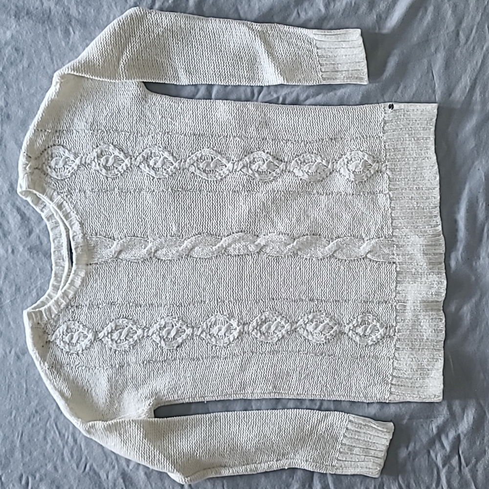American Eagle cream cable knit sequins bead sweater medium Holiday Christmas